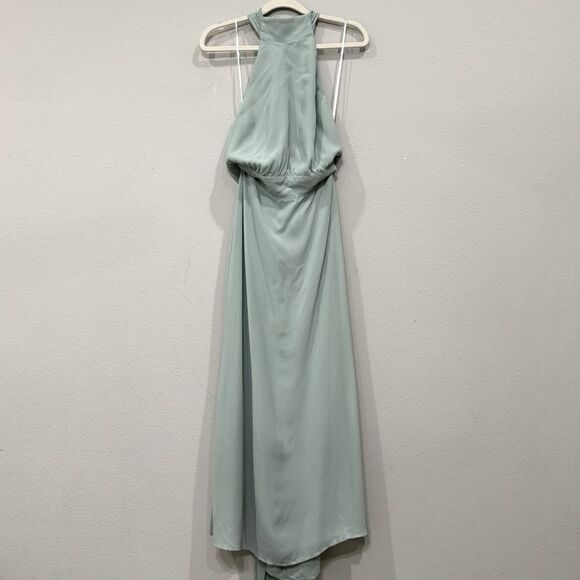 Reformation Halter Maxi‎ Dress Celadon Georgette Gown Size 4 - Picture 1 of 12